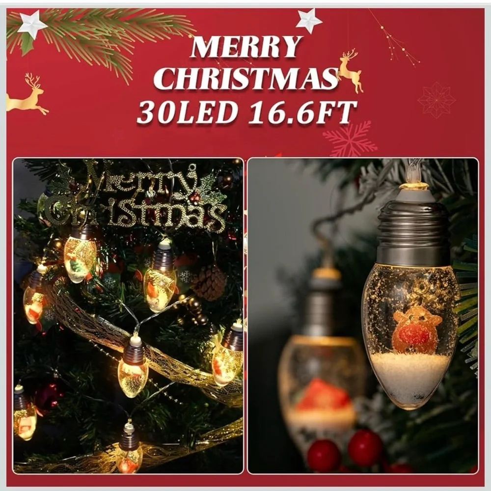 New 16.6Ft Christmas Lights for Indoor Room Decorations 30 LED Snow Globe Bulbs